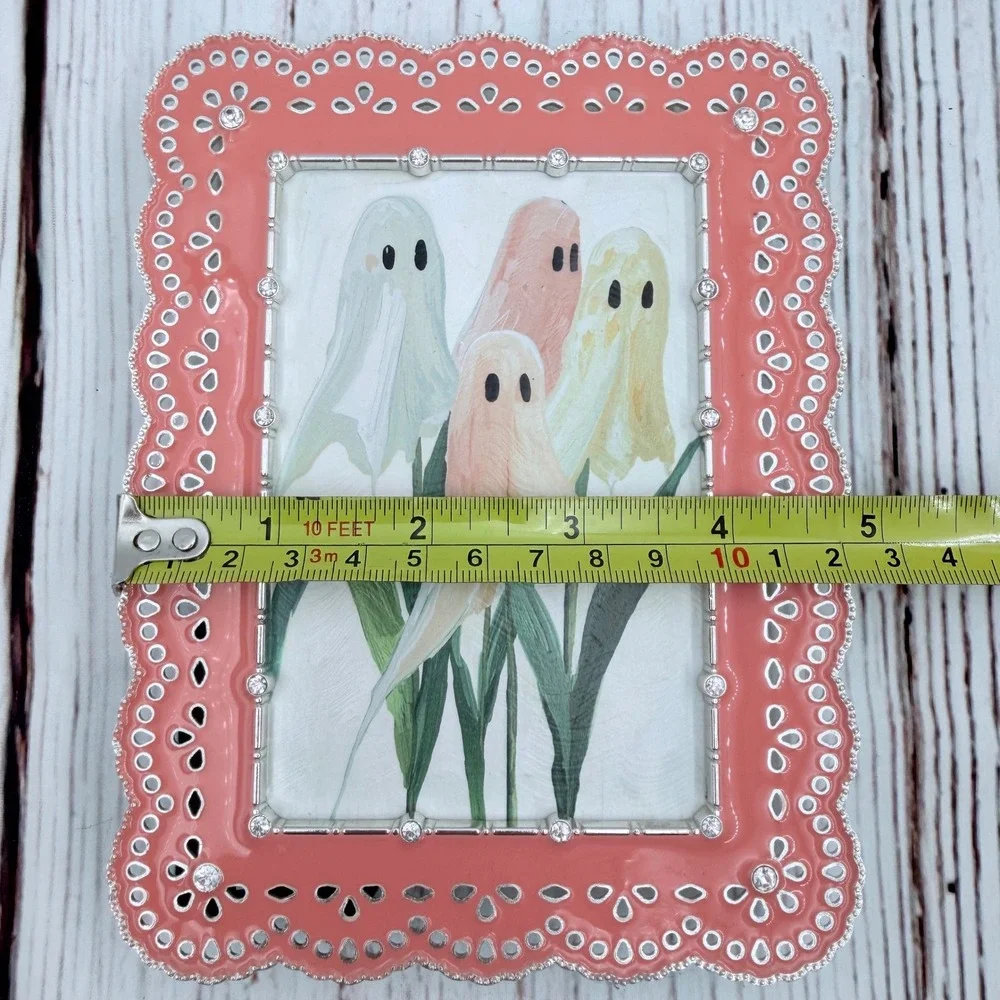 Original‎ Ghost Flowers Print Pink Scalloped Rhinestone Frame Decor 6x4.5